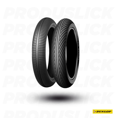 Pneu moto pluie Dunlop KR189 et KR389 de la marque ProDuSlick, avec bande de roulement pour conduite sous la pluie.
